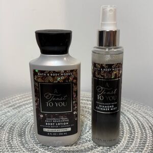 BBW A Toast to you Diamond Shimmer Mist and Body Lotion Set of 2 NWT